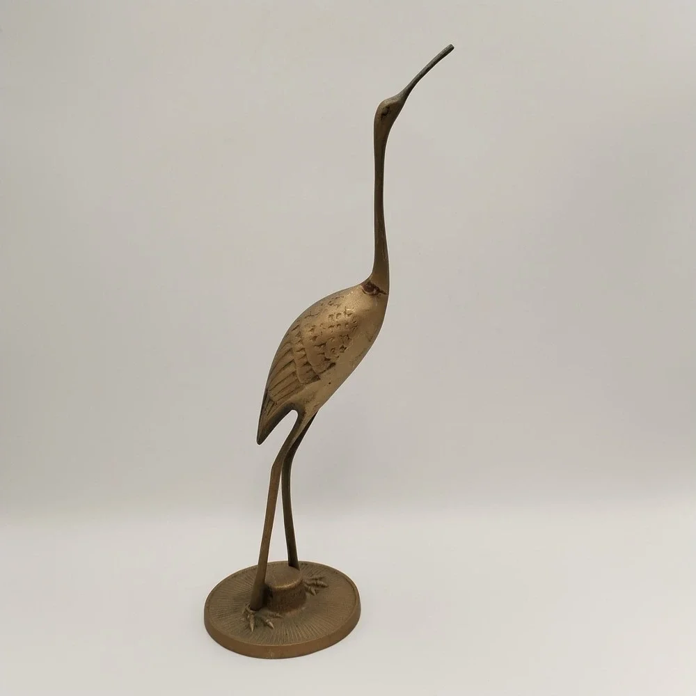 Vtg Brass Crane Bird Figurine Heron Egret Statue Mid Century Modern 11.5